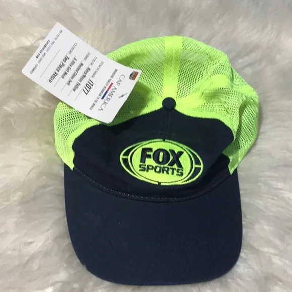 NWT Fox Sports navy neon yellow baseball cap hat unisex one size fits most - Picture 7 of 7